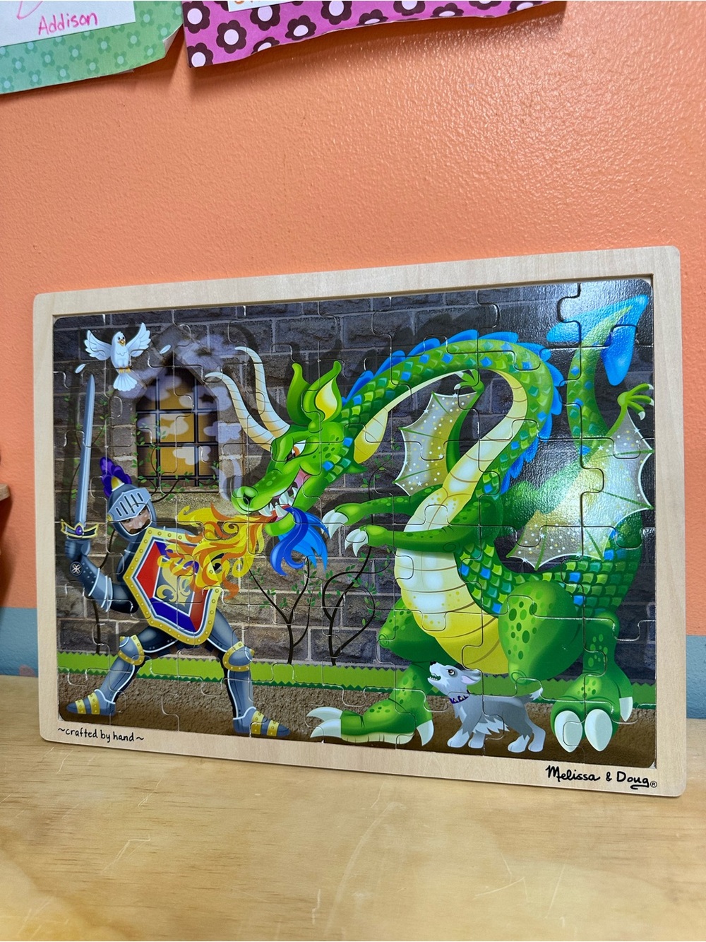 Melissa & Doug Fresh Start 48pc Wooden Jigsaw Puzzle Knight vs Dragon 11” x 15”